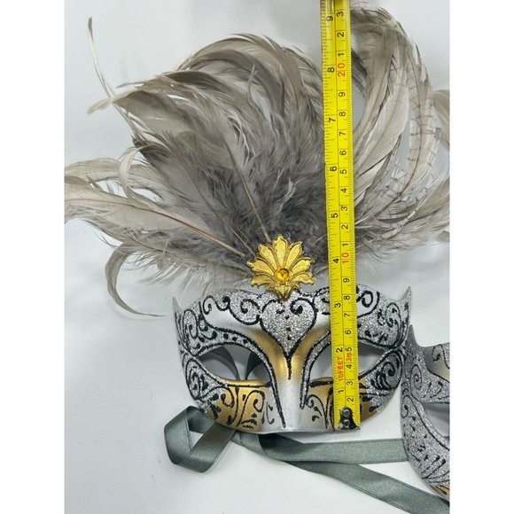 Set of 2 Masks Couples Masquerade Masks For Women Men Feather Mardi Gras Cosplay - Picture 8 of 10